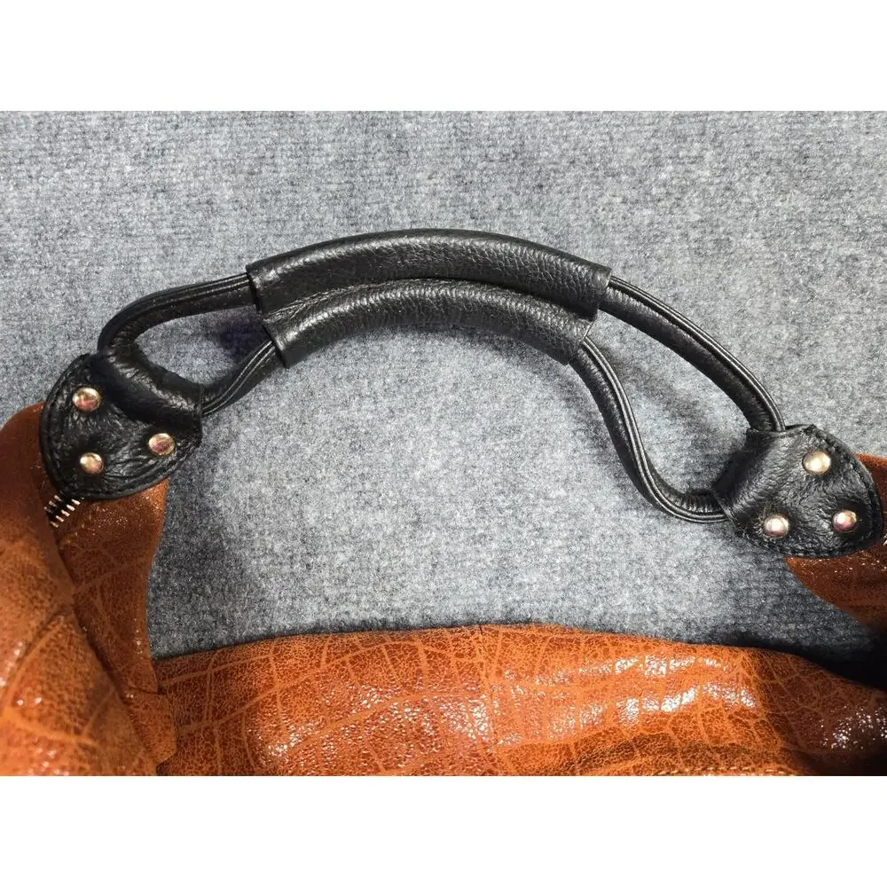 Lola Bernard Hobo Bag Brown Leather Croc Embossed Medium Purse Black Liner